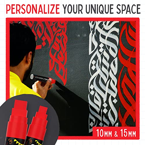 5 Red Chalkboard Chalk Markers - Red Dry Erase Markers for Blackboard, Chalkboard Signs, Windows, Glass | Variety Pack - Fine & Jumbo Size Ink Pen Chalkola