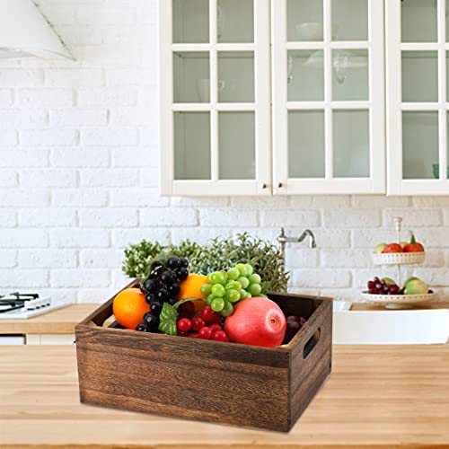 Frcctre Set of 3 Wood Nesting Storage Crates with Handles, Decorative Farmhouse Wooden Crates Storage Containers Rustic Handmade Natural Solid Wood - WoodArtSupply