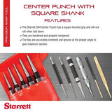 Starrett Steel Center Punch with Square Shank and Knurled Finger Grip - Hardened and Tempered, 5" Length, 1/4" Diameter Tapered Point, 7/16" Square Starrett
