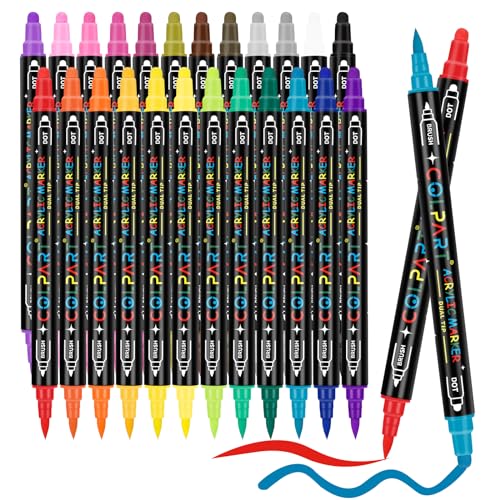 Brush Tip Acrylic Paint Markers - 24 Colors Dual Tip Acrylic Paint Pens Paint Markers For Rock Painting Canvas Plastic Metal Wood Stone,Marker Pen