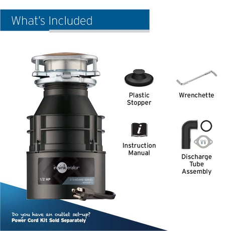 InSinkErator Badger 5 Garbage Disposal with Power Cord, Standard Series 1/2 HP Continuous Feed Food Waste Disposer, Badger 5 W/C, No Size, Black/Gray InSinkErator