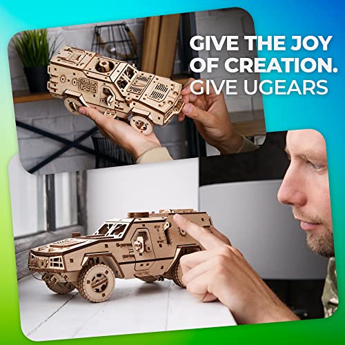 UGEARS Battlefield Dozor B Combat Vehicle - Armored Army Truck 3D Wooden Puzzles for Adults - Military Vehicle 3D Puzzle Model Kit - Military Models - WoodArtSupply