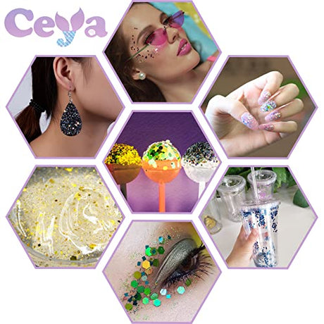 Ceya Holographic Chunky Glitter, 4.2oz/ 120g Purple Craft Glitter Powder Mixed Chunky & Fine Flakes Iridescent Nail Sequins for Nail Art, Hair, Epoxy ceya