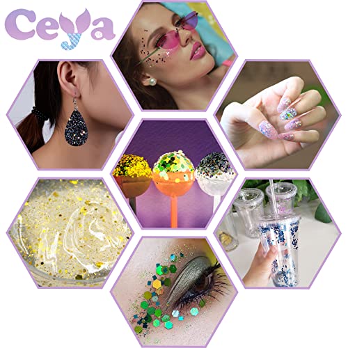 Ceya Holographic Chunky Glitter, 4.2oz/ 120g Black Craft Glitter Powder Mixed Chunky Fine Flakes Iridescent Nail Sequins for Nail Art, Hair, Epoxy ceya