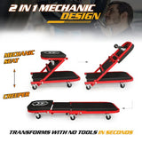 Magshion 40" Triplex Folding Creeper and Rolling Seat 2-in-1 330 lbs Capacity Foldable Mechanic Creeper Garage Stool Lay Down or Sit (Red) Magshion