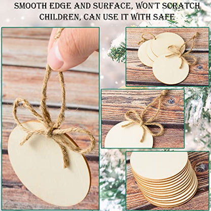 120 Pieces Unfinished Wooden Circles with Holes, 3 Inch Round Wooden Discs Slices for Crafts Blank Round Wood Cutouts Wooden Tags Ornaments for Sign