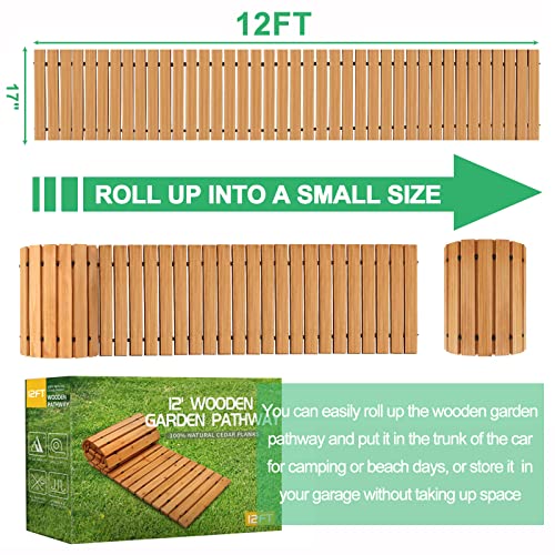 RELIANCER Wooden Garden Pathway,Outdoor Roll Out Cedar Straight Walkway,Patio Path Decorative Garden Boardwalk Walkways,Weather-Resistant Roll Up - WoodArtSupply