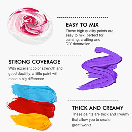 Acrylic Paint, Shuttle Art 24 Colors Acrylic Paint Bottle Set, 250ml/8.45oz Each, Rich Pigments, High Viscosity, Bulk Paint for Artists, Beginners Shuttle Art