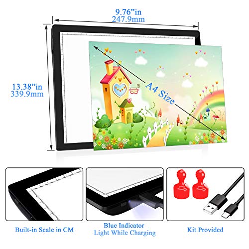 Rechargeable Light Box for Tracing Board Portable Cordless Light Pad Drawing A4 LED Trace Lights, Golspark Wireless Battery Operated Copy Board GOLSPARK