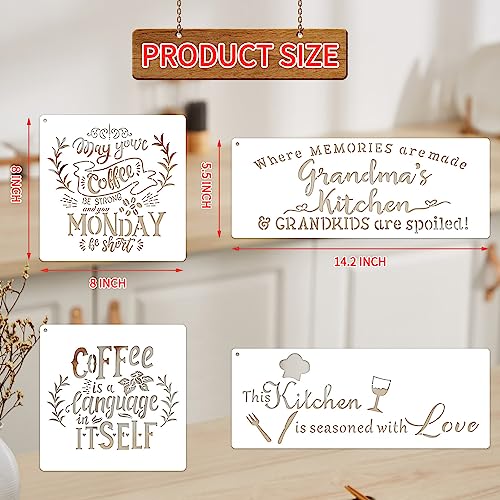 Farmhouse Kitchen Stencils Reusable Stencil for Painting on Wood, Large Wood Burning Stencils Craft Templates for Coffee Bakery Sign Dining Room eageus
