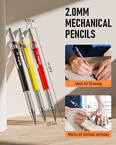 Nicpro 16 Pack Mechanical Carpenter Pencil Set with 42 Refills & Carbide Scribe Tool, Deep Hole Marker Construction Pencils Heavy Duty Woodworking - WoodArtSupply