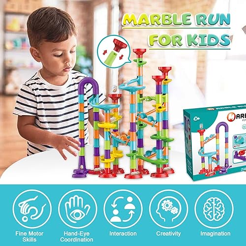 Toys for Boys 4-6 - Marble Runs 3D Maze Game DIY Educational Toys for Kids 5-7 Birthday Gift,Track Pipe Building Blocks Mini Glass Marbles for - WoodArtSupply