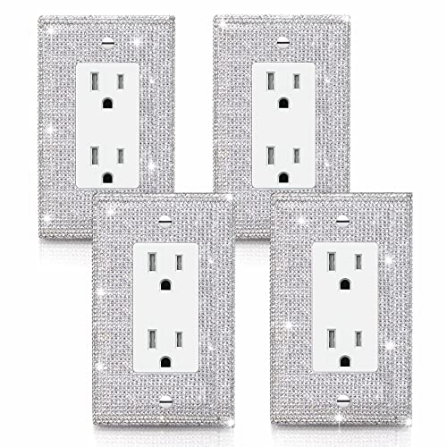 4 Pcs Silver Shiny Silver Rhinestone Crystal Light Switch Or Outlet Decorative Switch Covers Wall Plate Cover Plate Single Toggle Wall Plate - WoodArtSupply