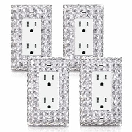 4 Pcs Silver Shiny Silver Rhinestone Crystal Light Switch Or Outlet Decorative Switch Covers Wall Plate Cover Plate Single Toggle Wall Plate Gaocai