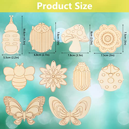 60Pcs Wood Cutouts Ornaments for Crafts Butterfly Flower Unfinished Wooden Slices DIY Paint Crafts Blank Hanging Embellishment for Kids Painting