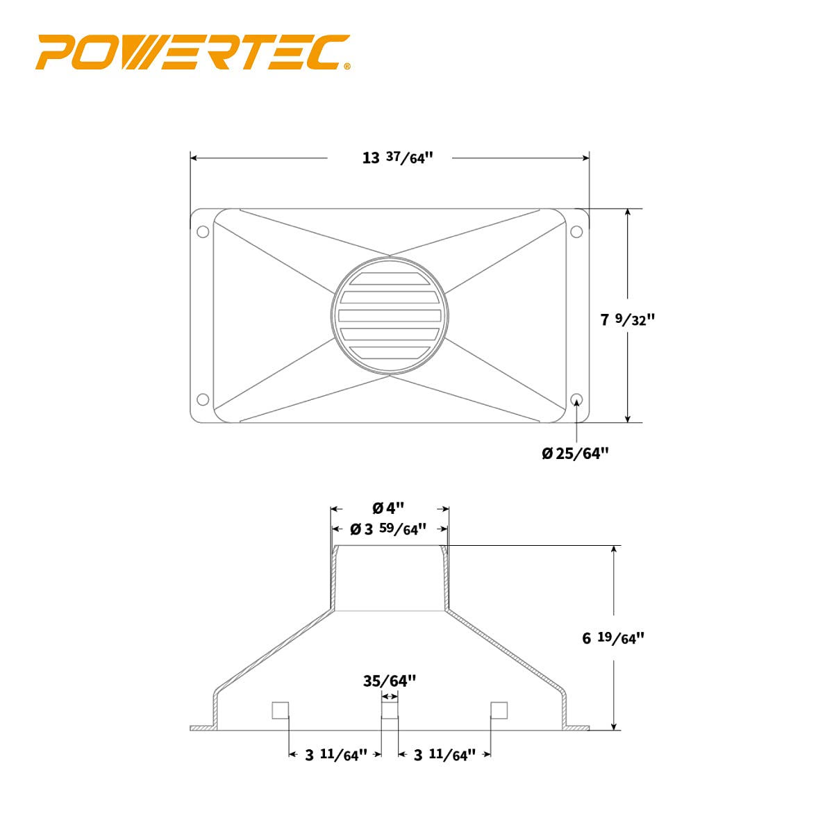 POWERTEC 70169 Mini Gulp Dust Hood Collector with 4" ID Port - ABS Plastic Fitting for Woodworking Dust Collection Hose POWERTEC