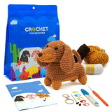 Nikolle Crochet Kit for Beginners with Step-by-Step Video Tutorials Crochet Animal Kit Crochet Starter Kits for Adults Kids - Dachshund(Brown) Nikolle
