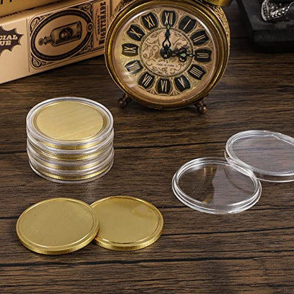 Blank Brass Challenge Coin Laser Engraving Coins Blanks 40 mm with Acrylic Protection Box for DIY Crafts Birthday Travel Commemorative Collection - WoodArtSupply