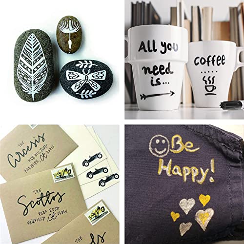 Permanent Paint Markers Pens - 3 Pack White Oil Based Paint Pens, Medium Tip, Quick Drying and Waterproof Marker Pen for Metal, Rock, Wood, Fabric, Overseas