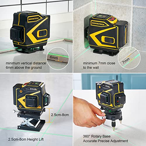 INSPIRITECH Tile Laser Level Self Leveling 3D Alignment Guide,3x360° Horizontal Vertical 12 Cross Lines, Green Beam Lazer Leveler Tool for Floor - WoodArtSupply