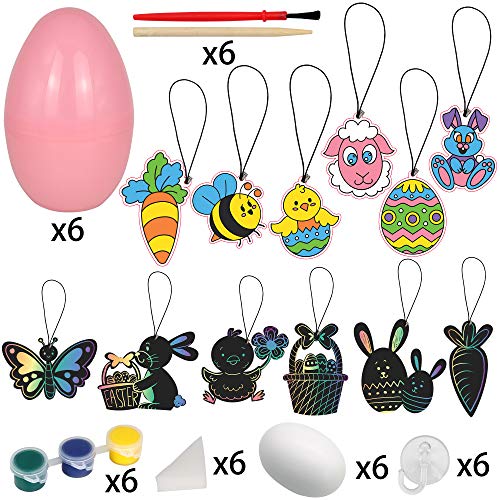 JOYIN 54 Pcs Easter Crafts Assortment Kit with Prefilled Easter Eggs Painting Kit Include Wooden Eggs, Suncatchers and Scratch Cards for Easter Party - WoodArtSupply