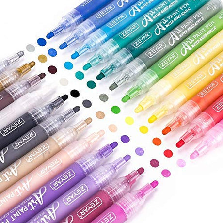 ZEYAR Acrylic Paint Pens for Rock painting, 24 colors, Water based Medium Point, AP Certified, Assorted Colors,Odorless,Acid Free,Non-Toxic and Safe ZEYAR