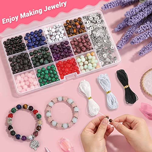 PAXCOO 473Pcs Stone Jewelry Making Kit Crystal Stone Bracelet Making Kit for Adults, Crystal Natural Stone Healing Beads for Bracelet Making PAXCOO