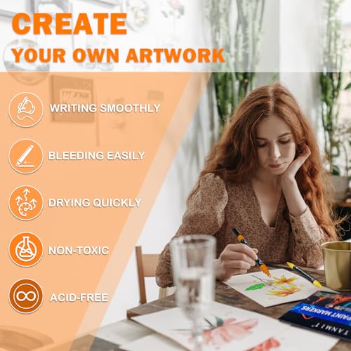 24 Colors Acrylic Paint Pens, Dual Tip Acrylic Paint Markers with Brush Tip and Fine Tip, Acrylic Pens for Rock Painting, Wood, Canvas, Stone, Glass, TANMIT