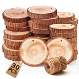 Coasters Wood Slices Burning Kit :Unfinished Natural Crafts with Bark 30 Pcs 2.4-2.8 inch Hemp Rope Suspension Hole Kids DIY Arts Christmas Ornament HANNE MEOW