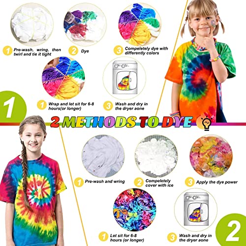 DIY Tie Dye Kits, Emooqi 32 Colours All-in-1 Tie Dye Set Contain 32 Bag Pigments, Rubber Bands, Gloves, Sealed Bag，Apron and Table Covers for Craft Emooqi