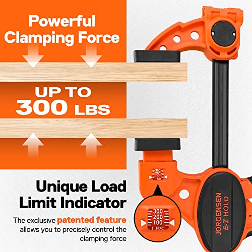 Jorgensen Bar Clamps For Woodworking, 12" 2-Pack One-Handed Clamps/Spreader with Load Limit Indicator, Quick Grip Bar Clamps E-Z Hold F Clamps Set PONY