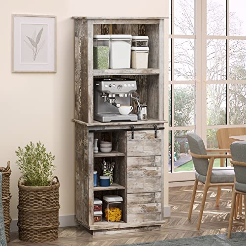 HOMCOM Freestanding Rustic Kitchen Buffet with Hutch, Pantry Storage Cabinet with Sliding Barn Door, Adjustable Shelf, Vintage Wood HOMCOM