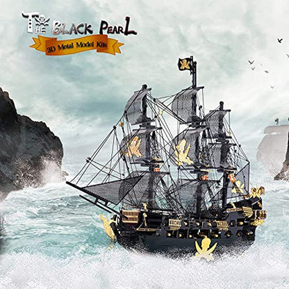 Piececool 3D Metal Puzzles for Adults, Black Pearl Pirate Ship Model Kits with DIY Tools, Watercraft Metal Model Building Kit for Birthday - WoodArtSupply