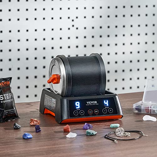 VEVOR Direct Drive Rock Tumbler Kit, 4-Speed/9-Day Timer, Professional Rock Polisher with Rough Gemstones/Grits/Jewelry Fastenings, Stone Polishing VEVOR