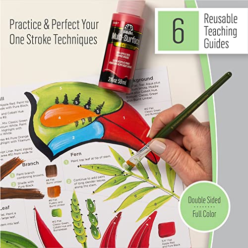 FolkArt Birds & Blossoms 2 oz One Stroke Acrylic Kit, 32 Piece Set Including 12 Multi-Surface Paints, 10 Brushes, 6 Teaching Guides, 3 Pattern Sheets FolkArt