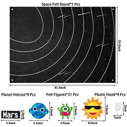 WATINC 44Pcs Outer Space Felt Story Board Set 3.5 Ft Solar System Universe Storytelling Flannel Interactive Play Kit with Hooks Astronaut Planets