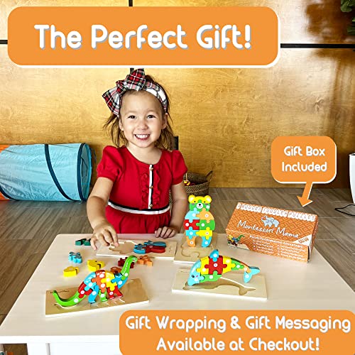 Montessori Mama Wooden Toddler Puzzles for Kids Ages 3-5, Montessori Toys for 2 Year Old, Wooden Puzzles for Toddlers 1-3 Years, 4-Pack Toddler Montessori Mama