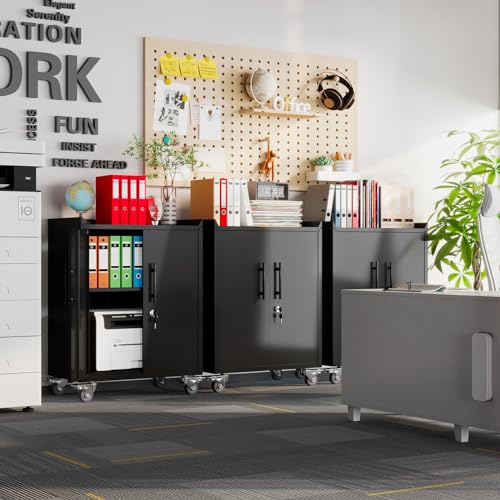 SFTORMAS 35" H Metal Storage Cabinet, with Wheels Garage Storage Cabinet, Storage Cabinet with Doors and Locks,for Home Garage Office Storage Room of SFTORMAS