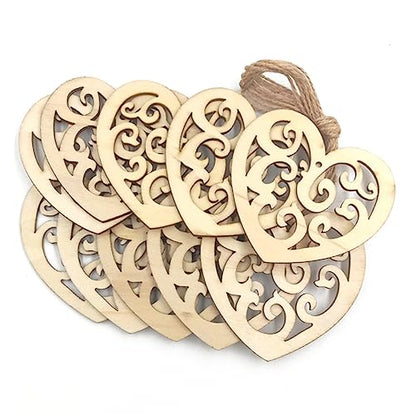 Anneome 10pc Wood Log Slices Unfinished Wood Slices Heart Shaped Wood Heart Wood Slices Unfinished Wood Cutouts Wood Heart Confetti Wood Log Discs - WoodArtSupply