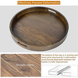 KINGCRAFT 26 x 26 inches Extra Large Round Ottoman Table Tray Wooden Solid Serving Tray with Handle Black Walnut Circle Platter Decorative Tray for Kingcraft
