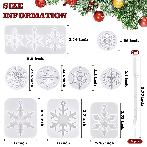 Actvty Snowflake Resin Molds Silicone, 9 Pieces Snowflake Resin Casting Molds, Christmas Ornament Resin Molds DIY Resin Crafts Jewelry Pendant Xmas Actvty