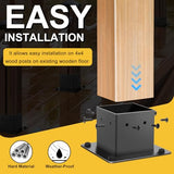 HONSREO 4x4 Post Base, 4Pcs Post Brackets (Inner Size 3.5"x3.5"), Black Powder-Coated Heavy Duty Steel Fence Post Anchor for Deck Porch Railing HONSREO