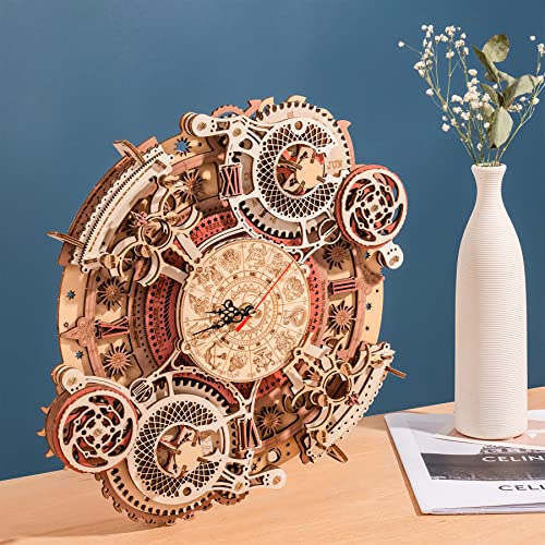 ROBOTIME 3D Wooden Puzzles for Adults, Models for Adults to Build Wooden Steampunk Clock Kit, DIY Mechanical Wall Quartz Aesthetic Room Decor Unique - WoodArtSupply