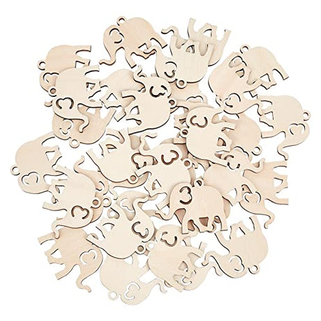 GORGECRAFT 36Pcs Unfinished Wooden Elephant Craft Natural Blank Wood Elephant Shaped Slices Cutouts for Birthday DIY Painting Tags Wedding Home GORGECRAFT