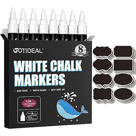 GOTIDEAL White Chalk Markers, Bold Tip Washable Chalkboard Markers, Car Window Markers,for Blackboard, Glass & Bistro, Non-Toxic, Erasable Paint GOTIDEAL