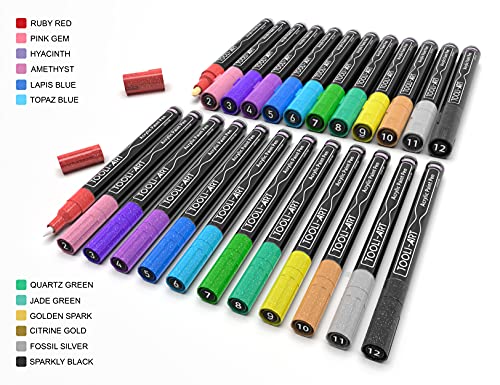 Acrylic Paint Markers Paint Pens Special Colors Set Extra Fine And Medium Tip Combo For Rock Painting, Canvas, Fabric, Glass, Mugs, Wood, Ceramics, TOOLI-ART