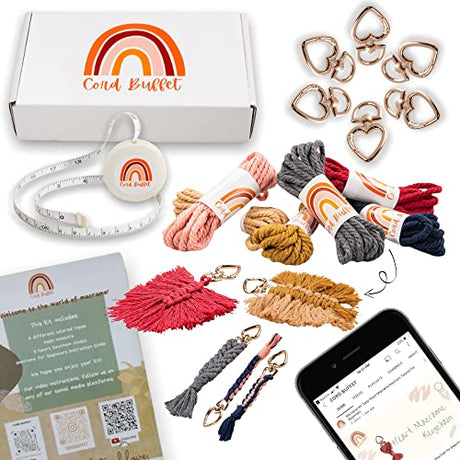 Macrame Kits for Adults Beginners,DIY Macrame Kit for Beginners,Macrame Starter Kit,Macrame Keychain Kit,Adults Macrame Supplies Craft Kit,Macrame WoodArtSupply