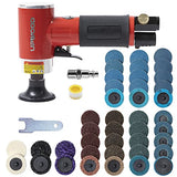 Pneumatic Mini Orbital Sander Grinder Polisher Kit, 2 inch Air Right Angle Surface Prep Tool with 41pcs Roll Lock Discs UPWOOD