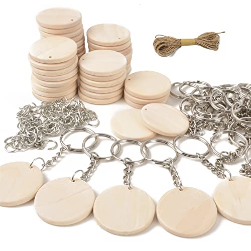 Happyay 30Pcs Natural Wood Slices, 1.5 inch Unfinished Wood Sign, Unfinished Predrilled Log Discs Wooden Circles with 30 pcs Key Rings for DIY Crafts - WoodArtSupply