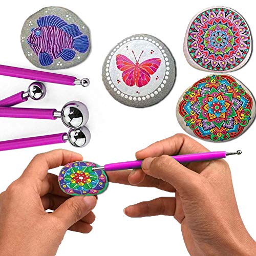 WoodArtSupply 10pcs Dotting Tools Ball End Dot Art Rock Painting Pottery Clay Modeling Embossing Art Mandala